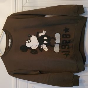 Women's 1928 Mickey Mouse Army Green Graphic Sweatshirt sz 10